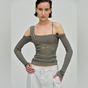 Source Unknown Asymmetrical Ribbed Crop Top